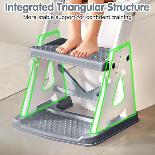 Potty Training Seat, 2 in 1 Potty Training Toilet with Step Stool for Boys Girls, Toddler Toilet Seat with Stabilizer Bar, Anti-Slip Pads and Splash Guard, Grey