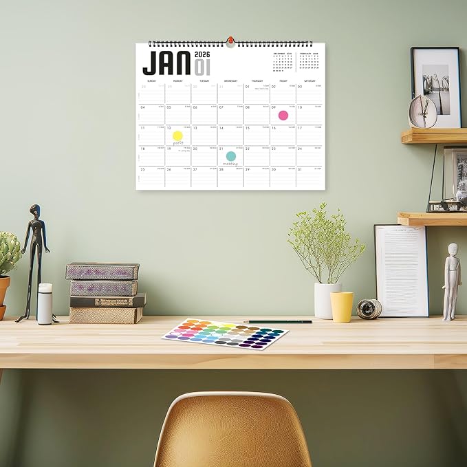 2026 Calendar, Wall Calendar 2026-2027, 18 Month Calendar January 2026 - June 2027, 14.8" X 11.5", Calendar with Twin-Wire Binding, Hanging Hook and Julian Dates (White Style)