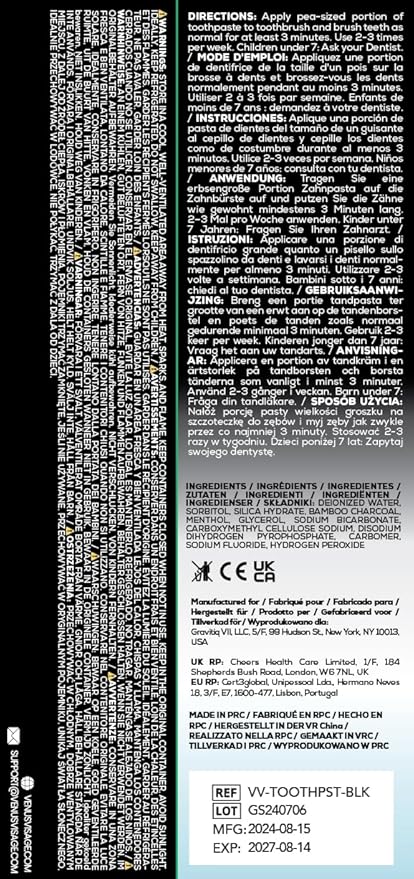 Venus Visage Activated Charcoal Toothpaste for Whitening, 3 Pack - Effective Teeth Whitening Toothpaste for Surface Stains - Peppermint Flavor (3.7 oz/105 g)