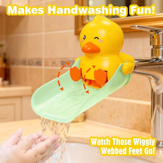 Skyroku Duck-Tastic Faucet Extender for Toddlers – Kicking Legs Fun! Splash-Proof & Easy Install Sink Extender for Kids (Yellow&Green)