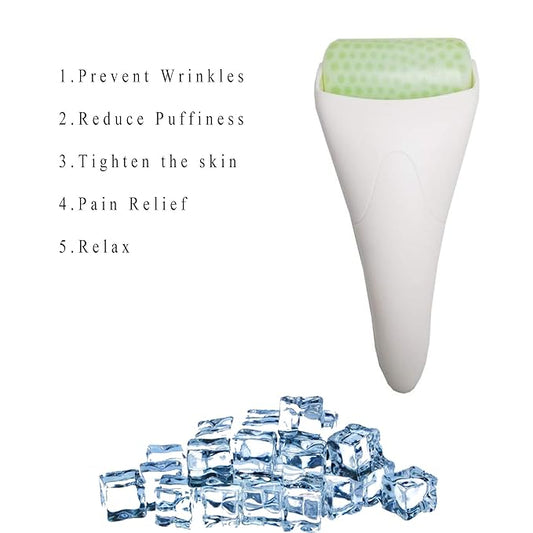 Chikoni 3 in 1 Ficial Face Ice Jade Roller and Gua Sha Tool, Natural Real Jade Anti-Wrinkle Face Eye Neck Massager Tool, Reduce Wrinkles, Puffiness, Migraine, Redness, Pain and Injury