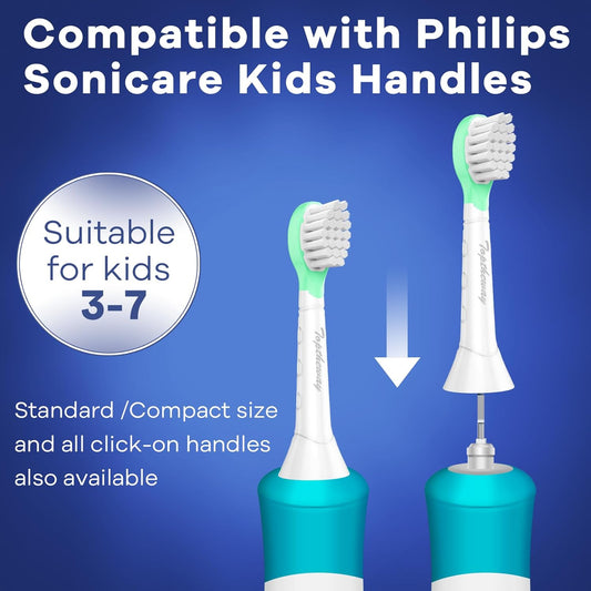 Toptheway Kids Toothbrush Heads for Philips Sonicare: Soft Electric Replacement Brush Compatible with Phillips 6032/94 6321 6340 6042 6320 6330 Compact Head for Child 3-7, Pink Girl Green Boy 8 Pack
