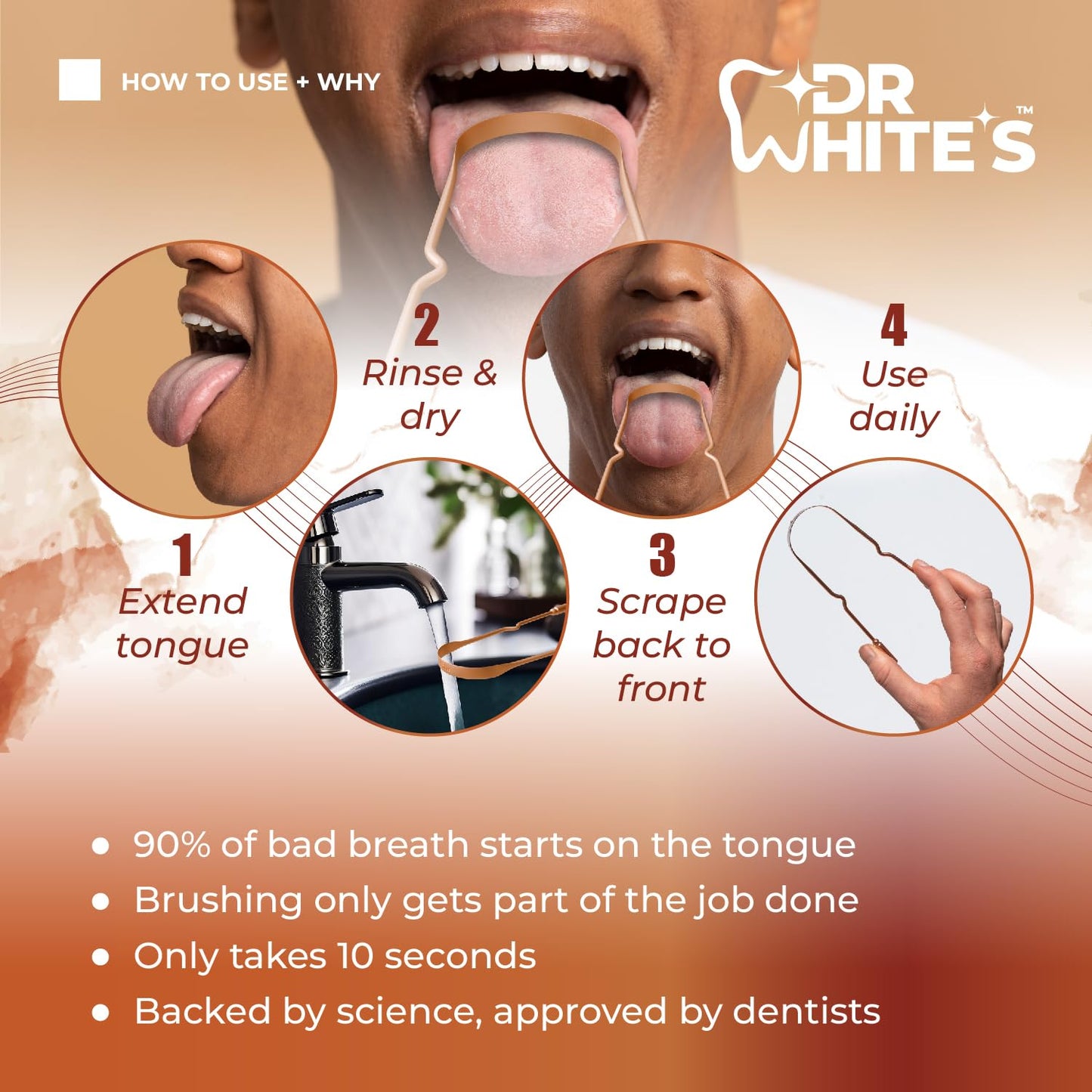 Dr. White’s Copper Tongue Cleaner – Dentist-Formulated Dual-Grip Design for Fresh Breath & Everyday Oral Detox – 100% Forged Copper, For Adults & Kids, Rust-Resistant, Built to Last