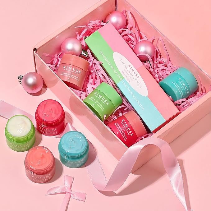 KIMUSE Lip Mask, Lip Sleeping Mask: Moisturizing, Hydrating, Nourishing Lip Care Products, Vitamin C, Shea Butter & Antioxidants, Lip Mask Overnight Set for Dry Lip, Flaky