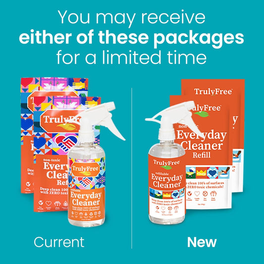 Truly Free Everyday Cleaner - Multipurpose Cleaner Spray, Kitchen Counter Cleaner, Natural Cleaning Products, Multi-Surface Household Solution, 1 Empty Bottle Spray (16oz) & 2 Refills (3oz each)