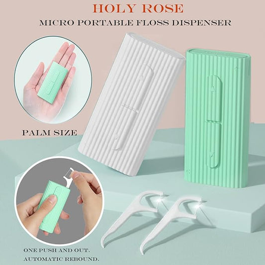 Holy rose Portable Dental Floss Picks Dispenser 2Box,Travel Floss Storage Case with Adult Toothpicks Flosser Sticks 80 Count,Portable Floss Case for Oral Care Teeth Cleaning Perfect Tool (Whit)