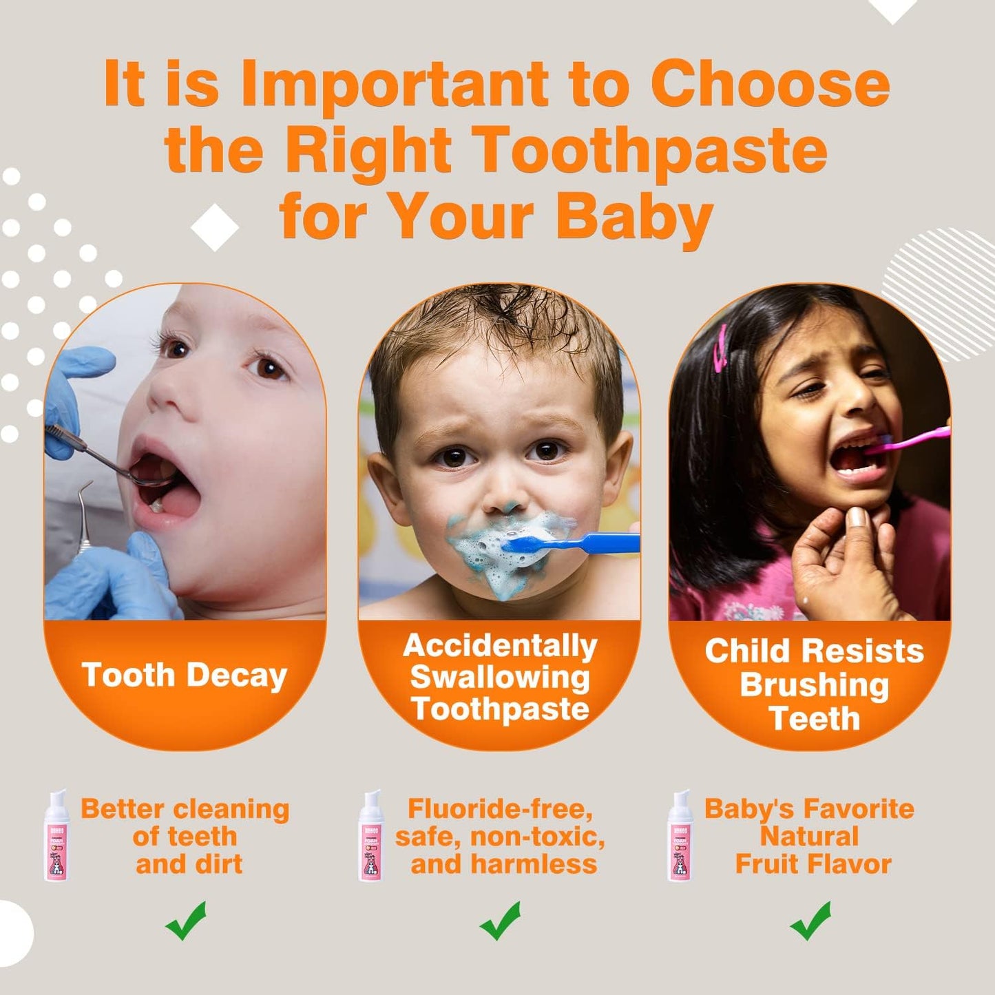 NOHOO Fluoride Free Foam Toothpaste Kids Orange Flavour,Natural Training Toothpaste for Baby Toddler Children Oral Cleaning and Cavity Protection(2 Pack)