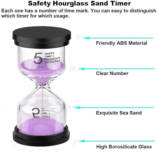 SuLiao Sand Timer 5 Minute Hourglass: Plastic Sand Clock, Purple Sand Watch 5 Min, Small Reloj De Arena Five Minutos, Colorful Sandglass for Kids, Games, Classroom, Kitchen, Decorative