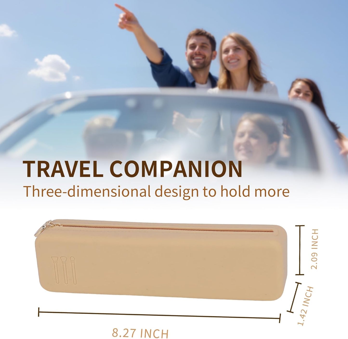 Nuomeisi Silicone Makeup Brush Holder Travel Cosmetic Bag: Soft Portable Cosmetic Face Brushes Organiser with Upgrade Anti-Fall Off Zipper, Large Capacity Travel Makeup Brush Case - Khaki