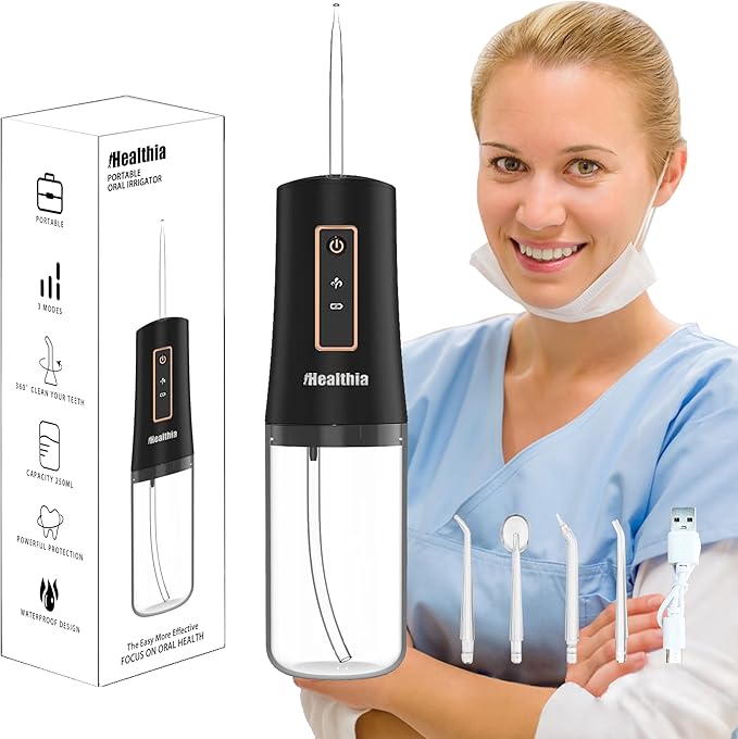 iHealthia-Water-Flosser-Teeth-Oral-Irrigator,Rechargeable-Waterproof,Portable Cordless,Water flossers, 3 Modes 4 Nozzles, for Home&Travel