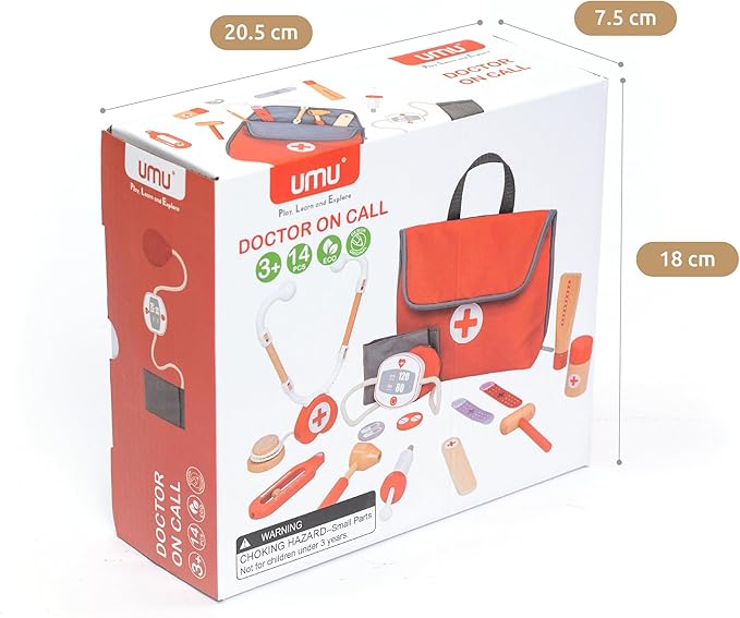 UMU® Wooden Mini Doctor Kit for Kids – 14 pcs Medical Playset for Toddlers with Stethoscope, Syringe, Doctor Bag, Blood Pressure Cuff & More – Pretend Play Set for Boys and Girls Ages 3 4 5 6