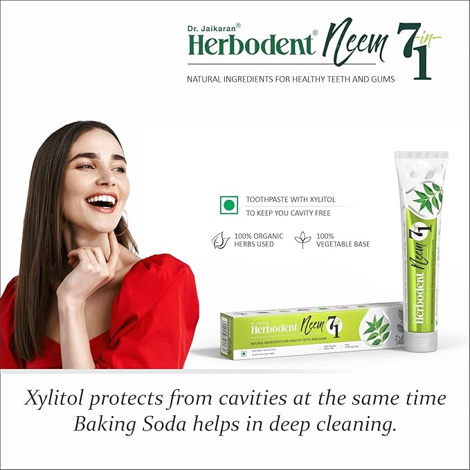 Herbodent® NEEM 7 in 1 Toothpaste-6.53Oz Pack of 2 | Organic Herbs-Neem, Black Seed & Xylitol for Anti Cavity, Cardamom & Mint for Freshness, Baking Soda for Great Cleaning-No Fluoride & No Paraben