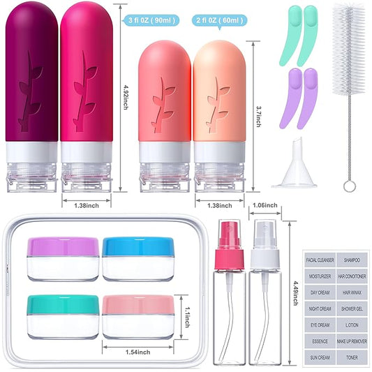 Travel Bottles for Toiletries, Tsa Approved Silicone Containers for Toiletries, Leak Proof Refillable Liquid 3oz 2oz Travel essentials for Shampoo Conditioner Lotion BPA Free