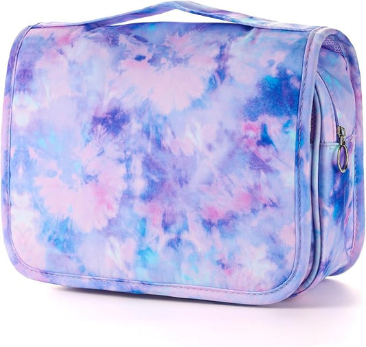 Kids Hanging Toiletry Bag for Girls, Travel Toiletry Bag for Little Young Girls Cosmetic Makeup Waterproof Wash Bag Toddler Traveling Toiletries, Tie Dye Purple