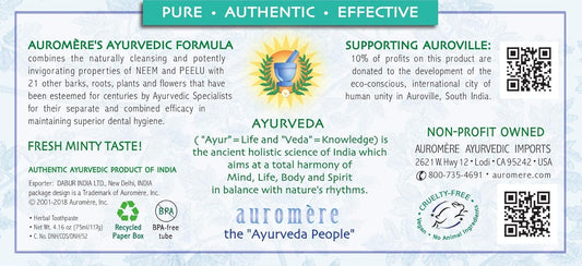 Auromere Ayurvedic Herbal Toothpaste, Fresh Mint - Vegan, Natural, Non GMO, Flouride Free, Gluten Free, with Neem & Peelu (4.16 oz), 5 Pack