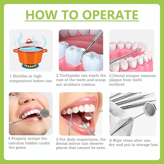 11 Pack Dental Tools PARYUNGR Teeth Cleaning Tool Kit, Stainless Steel Tongue Scraper Tartar Plaque Remover Tooth Cleaner Dental Floss Picks Mouth Mirror, Professional Oral Care Hygiene Set with Case