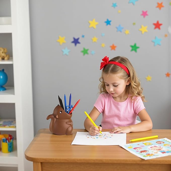 Kids Toothbrush Holder Toothbrush Organizer – Durable Silicone Animal Tooth Brush Holder – Easy to Clean Toothbrush and Toothpaste Holder – Toothbrush Holders for Bathrooms by Lily’s Home - Squirrel