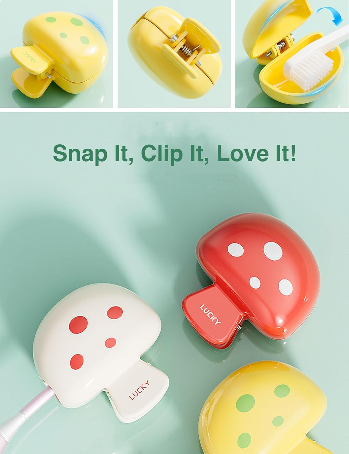 INUSO® 2025 New Tooth Brush Cover Cap (3 Pack) – Electric Toothbrush Cover with Strong Spring Clip, BPA-Free ABS Mushroom Design, Durable & Cute Travel Protector