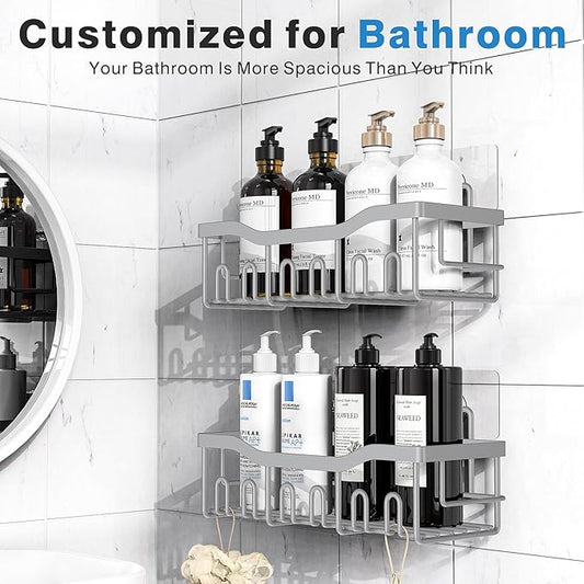 EUDELE Shower Caddy 2 Pack, Adhesive Shower Organizer for Home Decor & Kitchen Storage, No Drilling, Rustproof Stainless Steel Bathroom Shelf Organizer