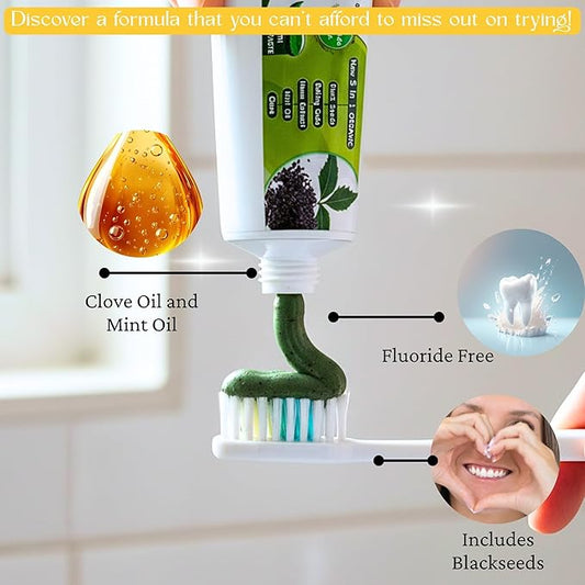 Pack of 6 - Organic Neem 10 in 1 Fluoride Free Toothpaste - Neem, Clove, Black Seed, Cardamon, Aloe Vera, Tea Tree Oil, Miswak, Clove - Herbal Blend - 7.05 oz