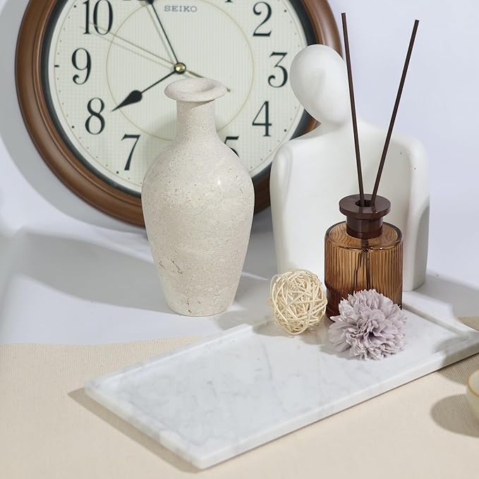 Solid Natural Marble Rectangle Vanity Tray - 9.8"x5" Italy Natural Bath & Counter Organizer, Decorative Jewelry Perfume Holder, Kitchen Coffee Table Serving Tray(White)