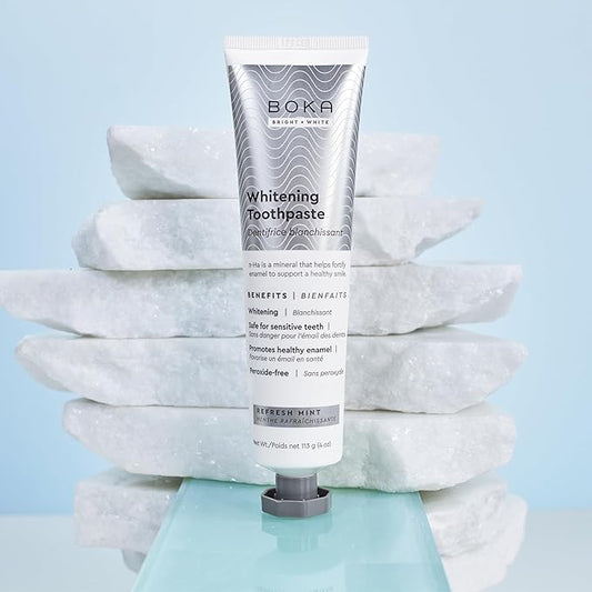 Boka Fluoride Free Toothpaste Nano Hydroxyapatite, Whitening* - 4 Fl Oz 1Pk + Boka Pro Stix Oral Probiotics for Mouth Bad Breath - 30ct Dental Probiotics Powder