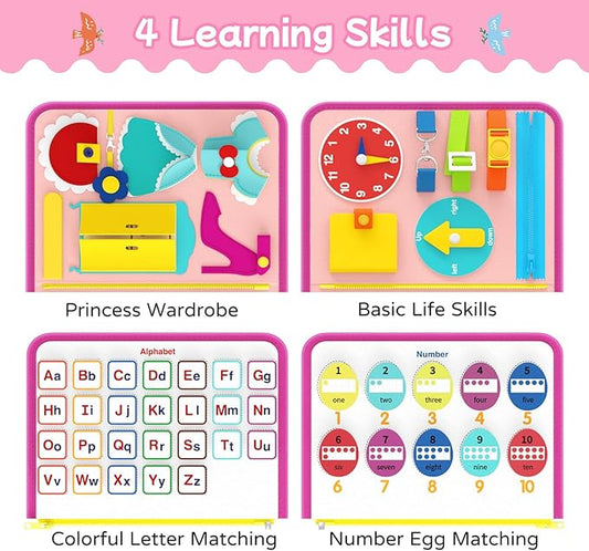 Freebear Busy Board Toddler Travel Toys Sensory Toys for Toddlers 1 2 3 4, Montessori Learning Toys for Toddlers Activities Board, Educational Toys for 3 4 Year Old Boys Girls Gift, Princess