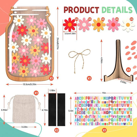 Flowers Reward Jars for Kids-Magnetic Reward System with Colorful Letter Stickers,Behavior Classroom Incentive Jar for Teachers Parents (Mason Jar with Stars, Kids Motivational Tool)