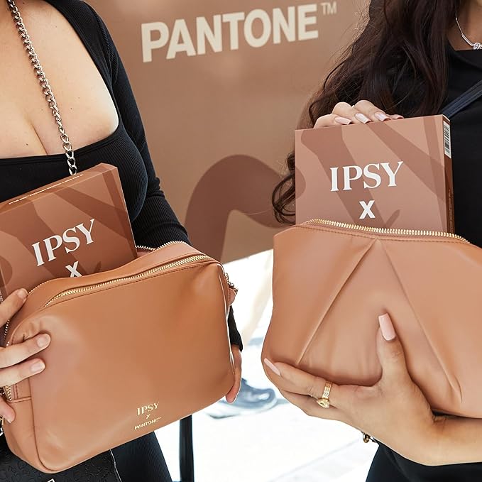 IPSY x PANTONE™ Limited Edition Mocha Mousse-Inspired Beauty Bundle - Makeup Brush Set, Sponges, and Bag – 5 Pro Brushes, 3 Blending Sponges & Soft Vegan Leather Cosmetic Bag