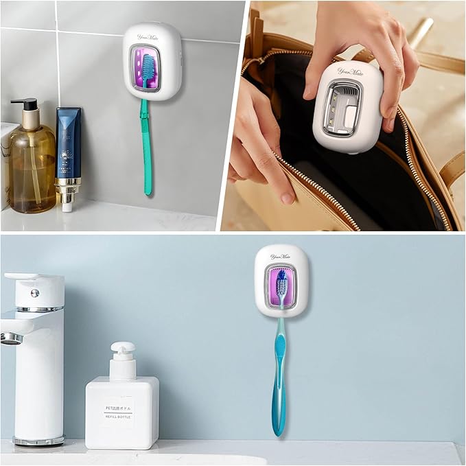 YourMate Rechargerable UVC Toothbrush Sanitizer Case Pro Compatible with Electric Toothbrush Heads/Regular Toothbrushes Travel Toothbrush Covers Case Magnetic Holder for Houshold/Traveling White