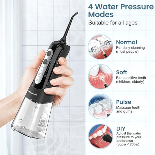 Cordless Water Dental Flosser Teeth Cleaner, INSMART Professional 300ML Tank DIY Mode USB Rechargeable Dental Oral Irrigator for Home and Travel, IPX7 Waterproof 6 Modes Irrigate for Oral Care
