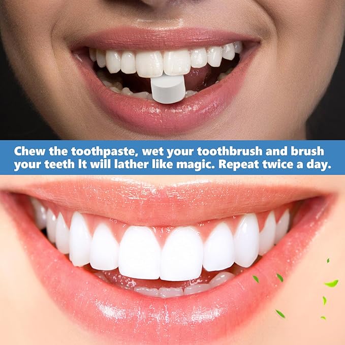 Toothpaste Tablets with Nano Hydroxyapatite – 2-in-1 Chewable Mint Tablets for Fresh Breath & Daily Cleaning, Fluoride-Free, Travel Friendly Jar, 62 Count (1)