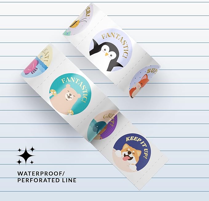 Mobiusea Creation Classroom Stickers | Gold Foil Good Job Stickers |1 Inch | 1000pcs Cute Animal Reward Sticker, Motivational Sticker for Kids, Teacher, Elementary, School, Preschool