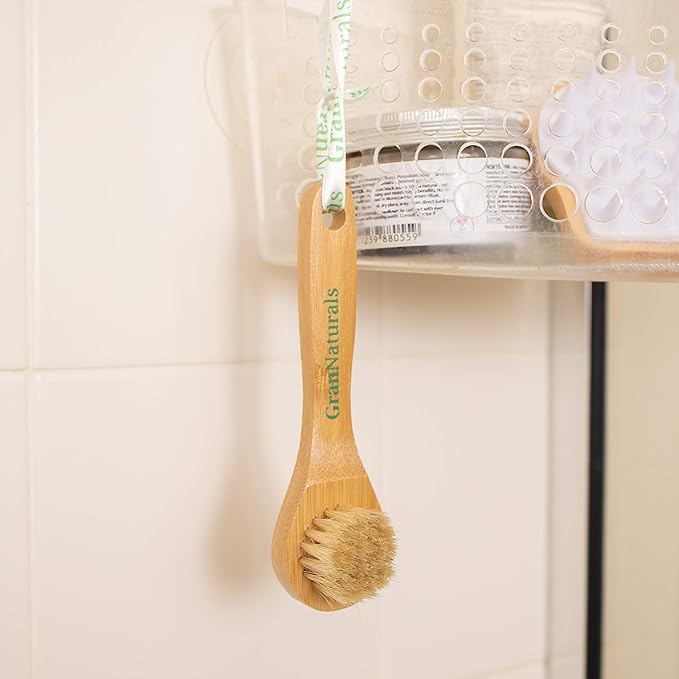 GranNaturals Manual Facial Brush Dry Brushing Scrubber - Stiff Boar Bristles for Exfoliation - Promotes Lymphatic Drainage, Deep Cleansing, Gentle Pore Cleaning for Glowing, Soft Skin - Wooden Handle