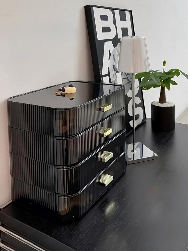 2 Pack Stackable Makeup Organizer with Drawers, Bathroom Storage for Eyeshadow Palettes, Cosmetics, and Beauty Supplies. Ideal for Vanity Counter, Cabinet, Entryway Table, Desk