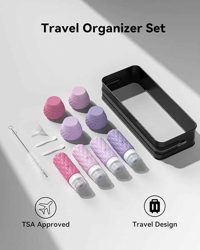 Silicone Travel Bottles for Toiletries 8 Pack Travel Size Toiletries 3.4 oz 1.7 oz, Leakproof Squeeze Travel Size Containers Refillable Cosmetic Jars Set for Shampoo, Conditioner, Creams