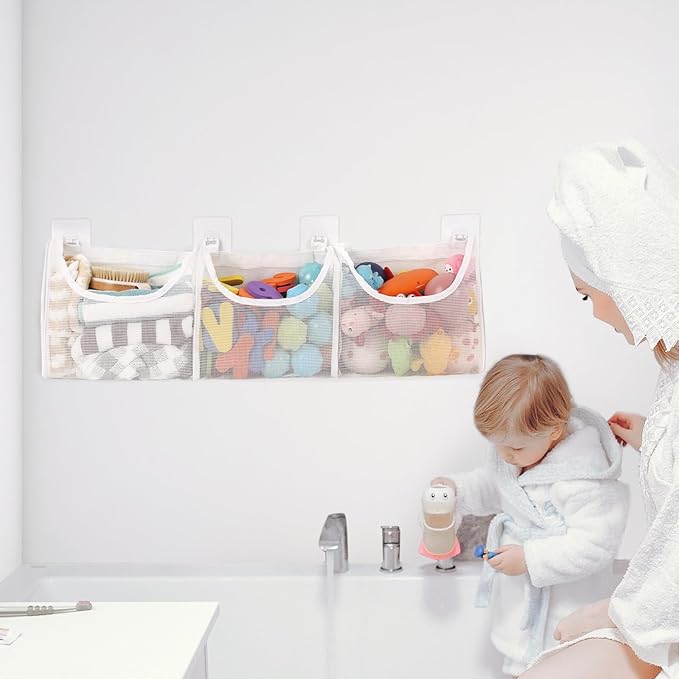 Goowin Bath Toy Storage, Bath Toy Holder, 3 Compartment Large Openings Bath Toy Organizer, Large Capacity Bath Tub Toy Holder, Kids Bathtub Toy Storage For Accessing & Sorting Toys (White, Regular)