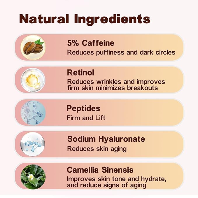 Caffeine Eye Cream for Dark Circles,Under Eye Cream for Puffiness and Bags,Eye Cream Anti Aging for Men Women Reduce Wrinkles Fine Lines, Suitable for All Skin Types 0.5 fl.oz