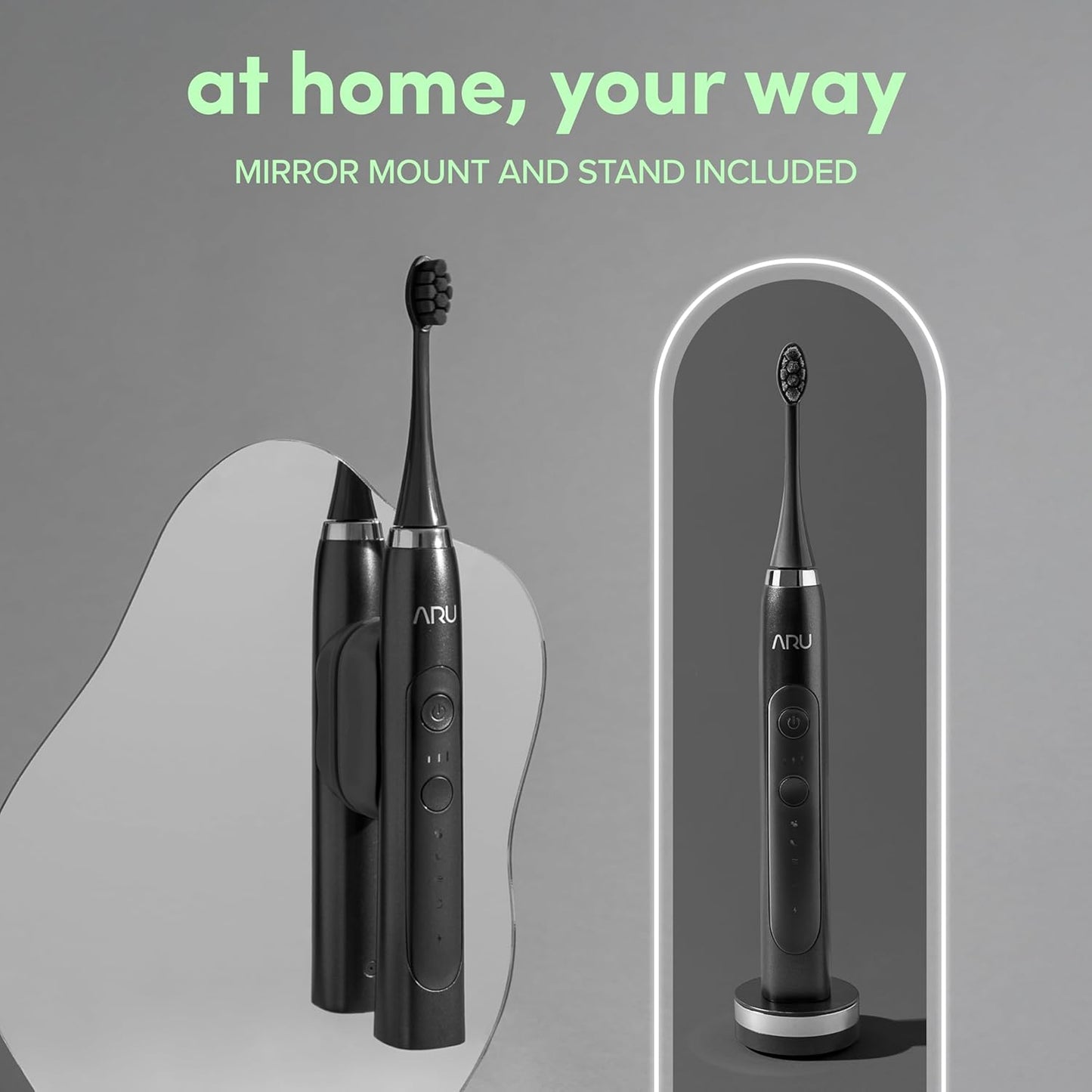 ARU Sonic Toothbrush Starter Kit with Customizable Modes and 2 Minute Timer, ADA-Approved Electric Toothbrush for Adults, Soft Toothbrush for Gums, 45+ Days Battery, Travel Case, Midnight Black