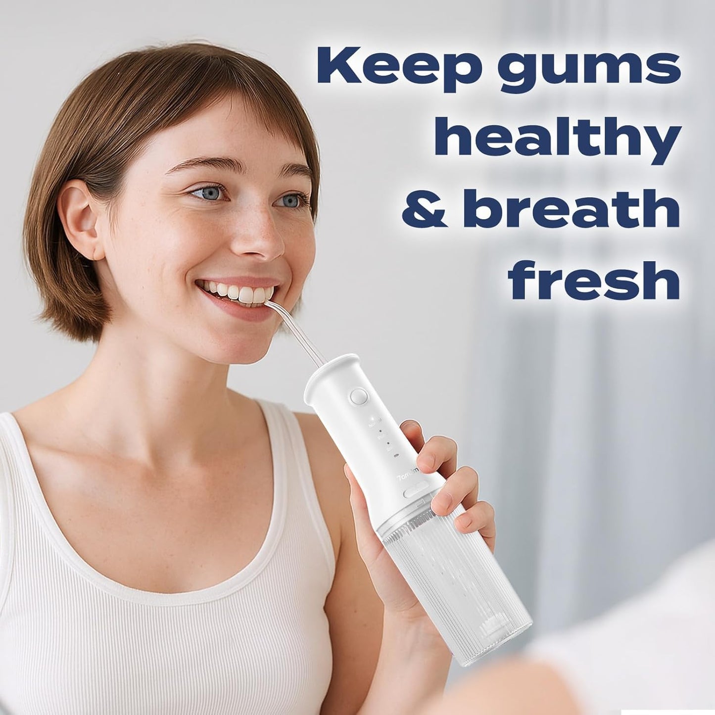 7AM2M Portable Water Flosser Cordless, Water Flosser with 3 Modes and 2 Jet Tips, USB C Rechargeable, IPX7 Waterproof, Dental Water Flosser for Travel and Home Use (White)