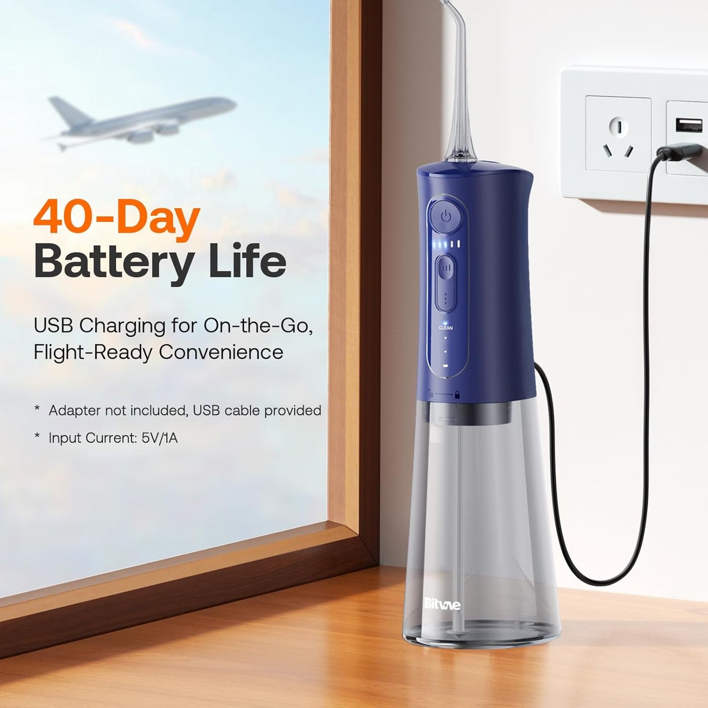 Bitvae Cordless Water Dental Flosser for Teeth, Portable 300ML Water Teeth Cleaner Picks, 3 Cleaning Modes 6 Jet Tips, Water Dental Picks for Cleaning (Midnight Blue)