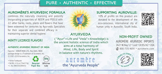 Auromere Ayurvedic Herbal Toothpaste, Classic Licorice Flavor - Vegan, Natural, Non GMO, Fluoride Free, Gluten Free, with Neem & Peelu (4.16 oz), 4 Pack
