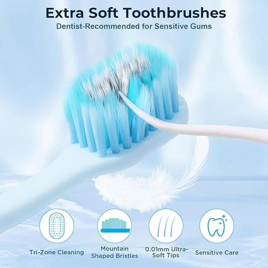 Night Cleanliness Triple-Layer Soft Bristle Toothbrush, 10000+ Flossing Bristles for Sensitive Gums& Food Debris Removal, Wide Slim Head Soft Toothbrushes for Adults, Pregnant, Elderly, Braces