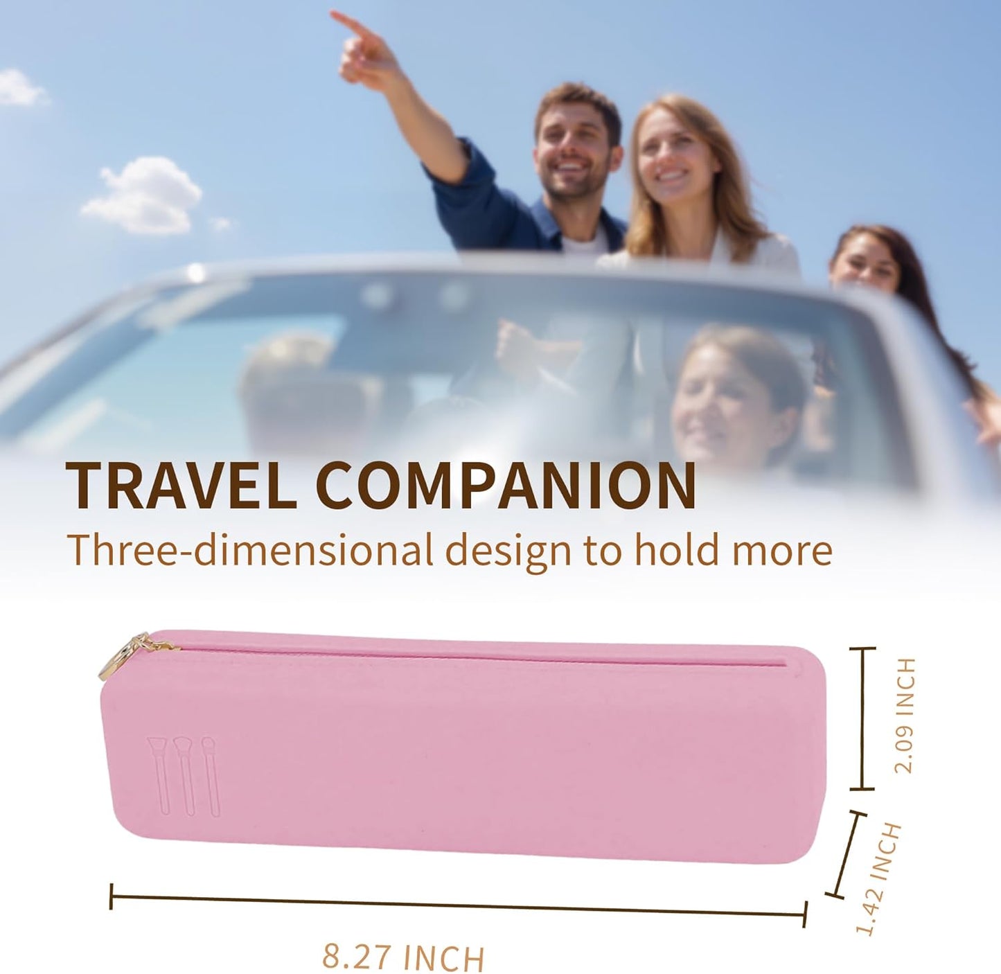 Nuomeisi Silicone Make up Brush Bag, Cosmetic Brush Holder, Large Capacity Makeup Container Built-in Zipper, Soft Portable Cosmetic Face Brushes Box Organize for Travel, Home, Office (Pink)