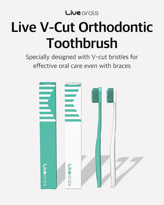 V-Cut Orthodontic Toothbrush(White) - Compact Head for Braces, Ergonomic Handle, Deep Cleaning, Gentle Bristles for Brackets and Wires