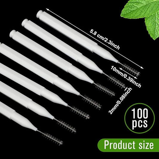 Patelai 100 Pieces Braces Brush for Cleaner Interdental Brush Toothpick Dental Tooth Flossing Head Oral Dental Hygiene Flosser Toothpick Cleaners Tooth Cleaning Tool (White)