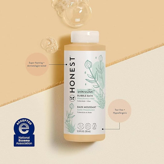 The Honest Company Foaming Bubble Bath Gentle for Baby Naturally Derived Tear-free Hypoallergenic Fragrance Free Sensitive 12 fl oz