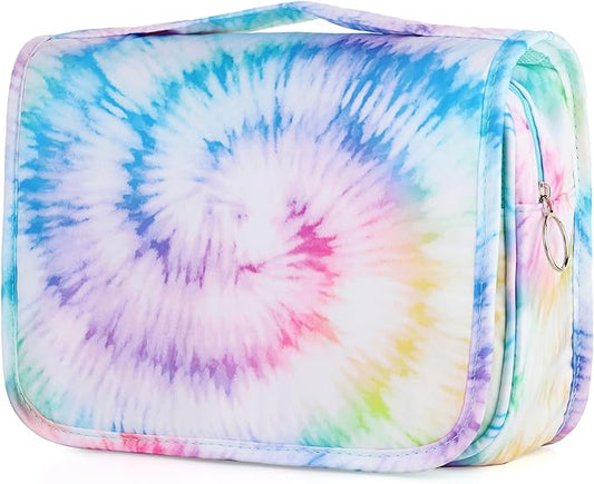 Kids Hanging Toiletry Bag for Girls, Travel Toiletry Bag for Teen Girls Tie Dye Cosmetic Makeup Waterproof Wash Bag Traveling Toiletries