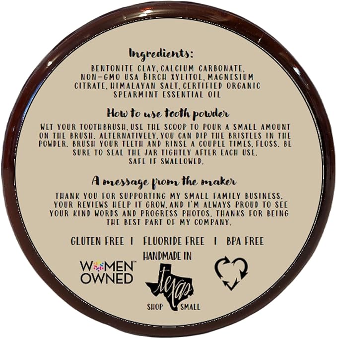 Simply Sooney Remineralizing Vegan Mineral Tooth Powder I Spearmint Formula I Natural Whitening I Stronger Teeth 1.5oz (1.5oz jar)