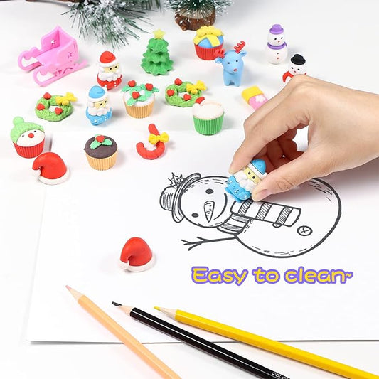 Kleeblatt 3D Assemblable Christmas Erasers 45 PCS - Santa Claus, Reindeer, Snowman, Christmas Tree Creative Gifts for Children
